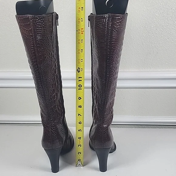 Gianni Bini Brown Croc-Embossed Heeled Boots - Picture 4 of 11